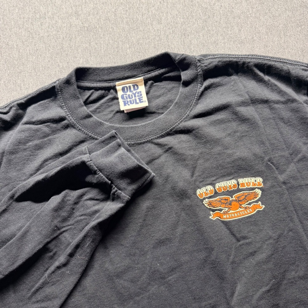 Old Guys Rule Long Sleeve Shirt Mens XL Black Motorcycles Ride Free Eagle